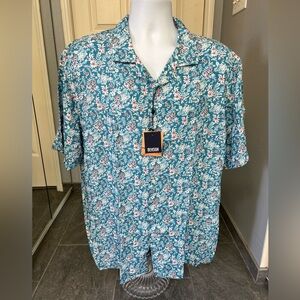 Benson Men's Blue Floral Print Short Sleeve Button Up Shirt Size XL Preppy Beach